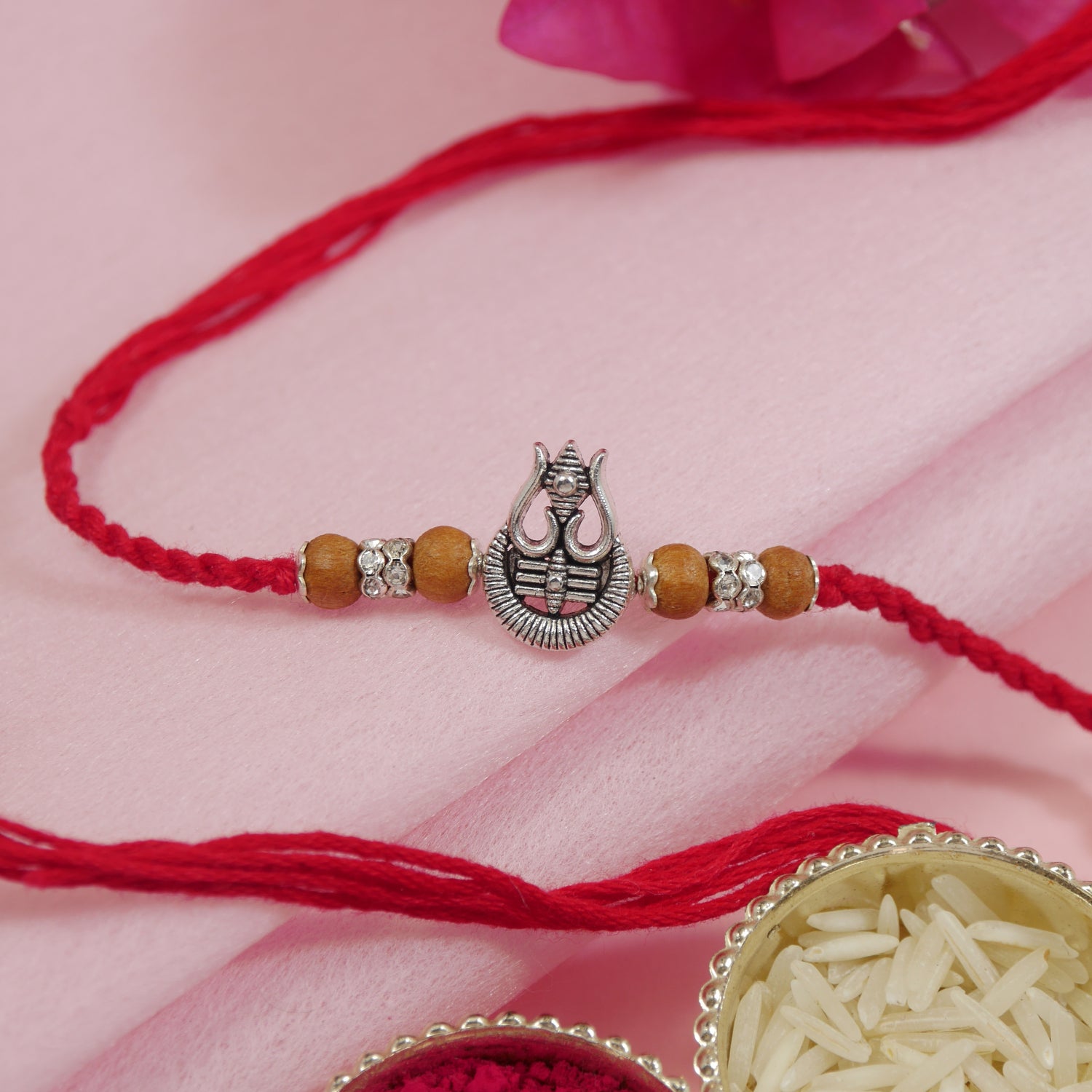 Trishul Rudraksh Beads Rakhi with Roli Chawal and Raksha Bandhan Card