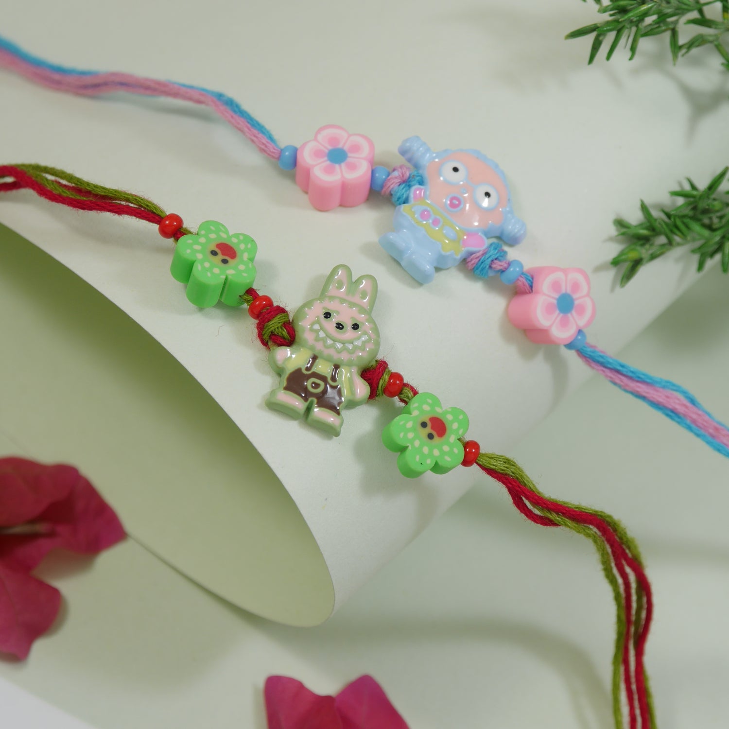 Cute Cartoon Rakhis for Kids with Roli Chawal & Rakshabhandan Card (Pack of 2)