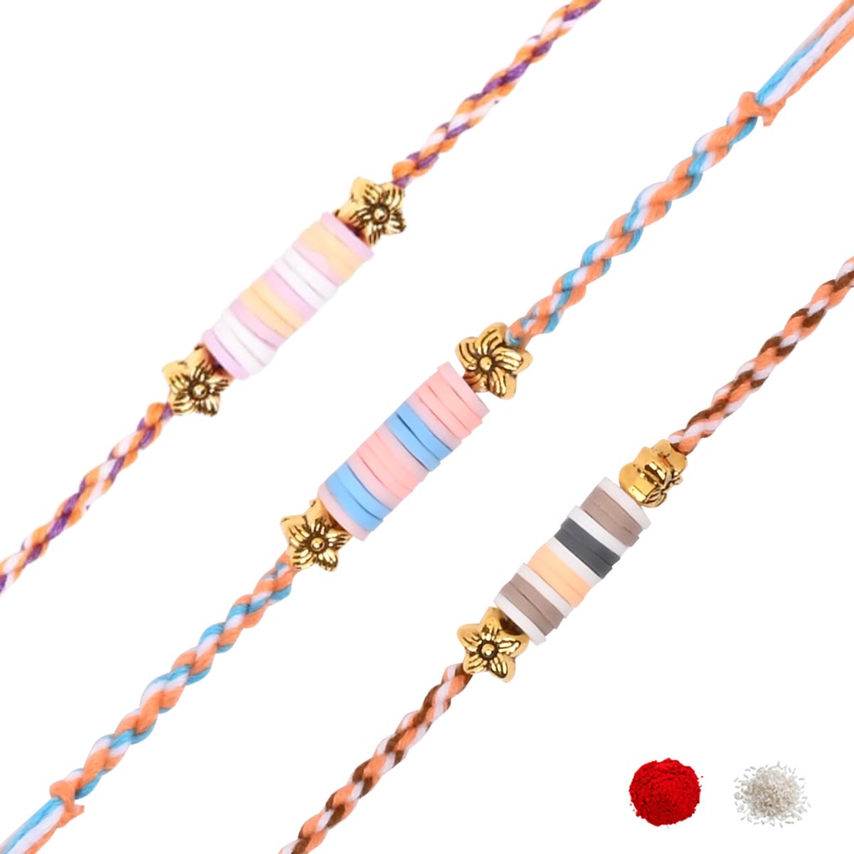 Rings Rakhi with Roli Chawal & Rakshabandhan Card (Pack of 3)