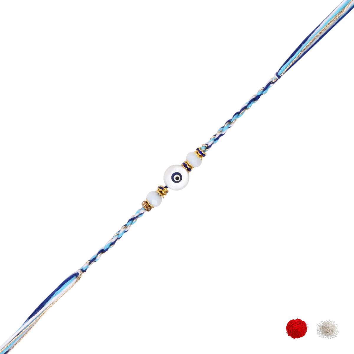 Elegance Blue Evil Eye Rakhi with Roli Chawal & Rakshabandhan Card