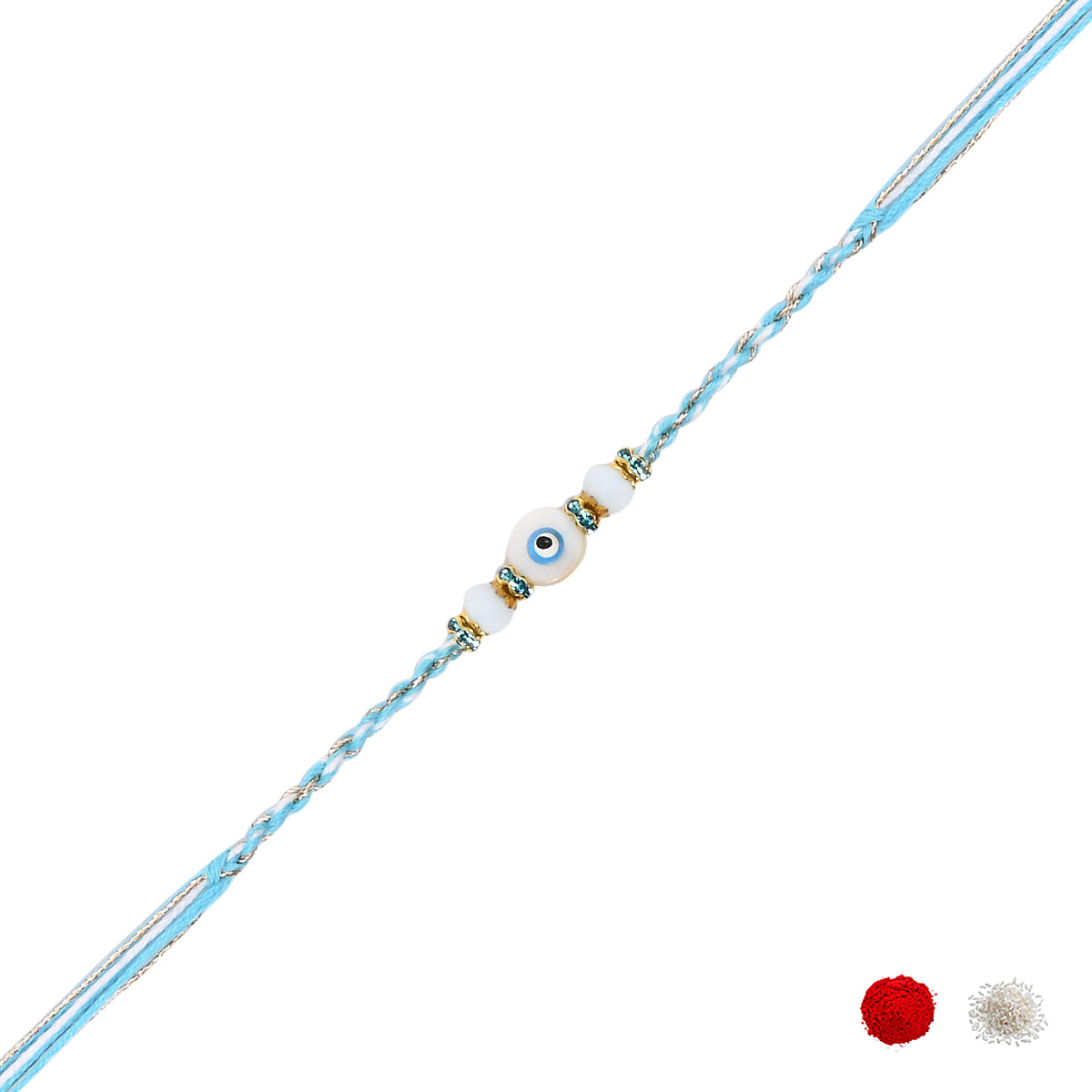 Elegance Turquoise Evil Eye Rakhi with Roli Chawal & Rakshabandhan Card