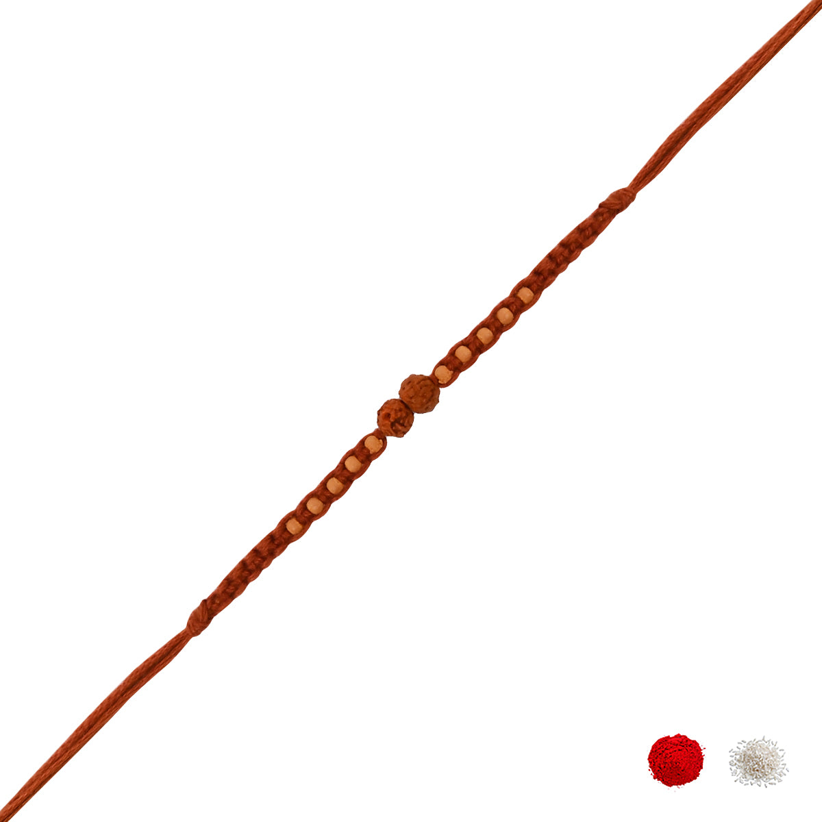 Rudraksh Beaded Rakhi With Roli Chawal & Rakshabandhan Card