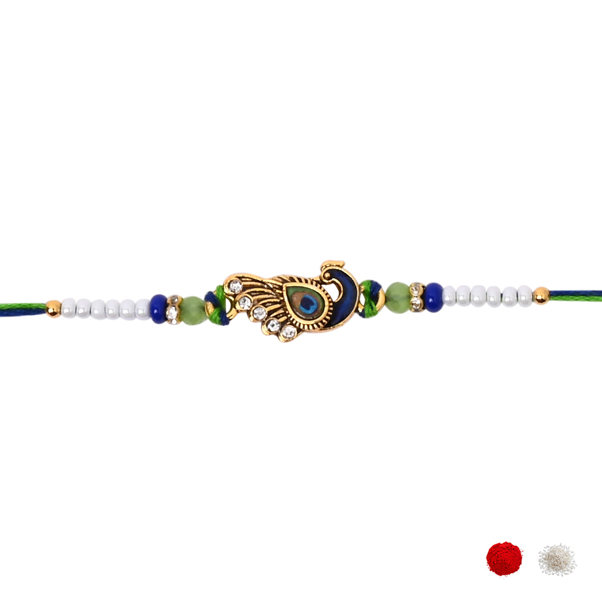 Krishna Mor Pankh Rakhi with Roli Chawal & Rakshabhandan Card