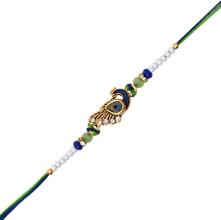 Krishna Mor Pankh Rakhi with Roli Chawal & Rakshabhandan Card