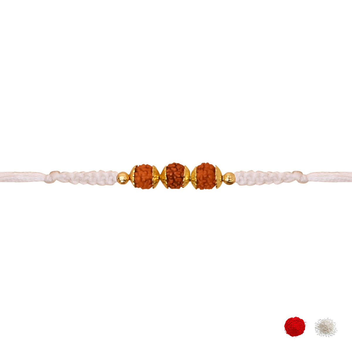Red & White Rudraksh Rakhi Combo for Bhai - Traditional Beaded Thread with Card