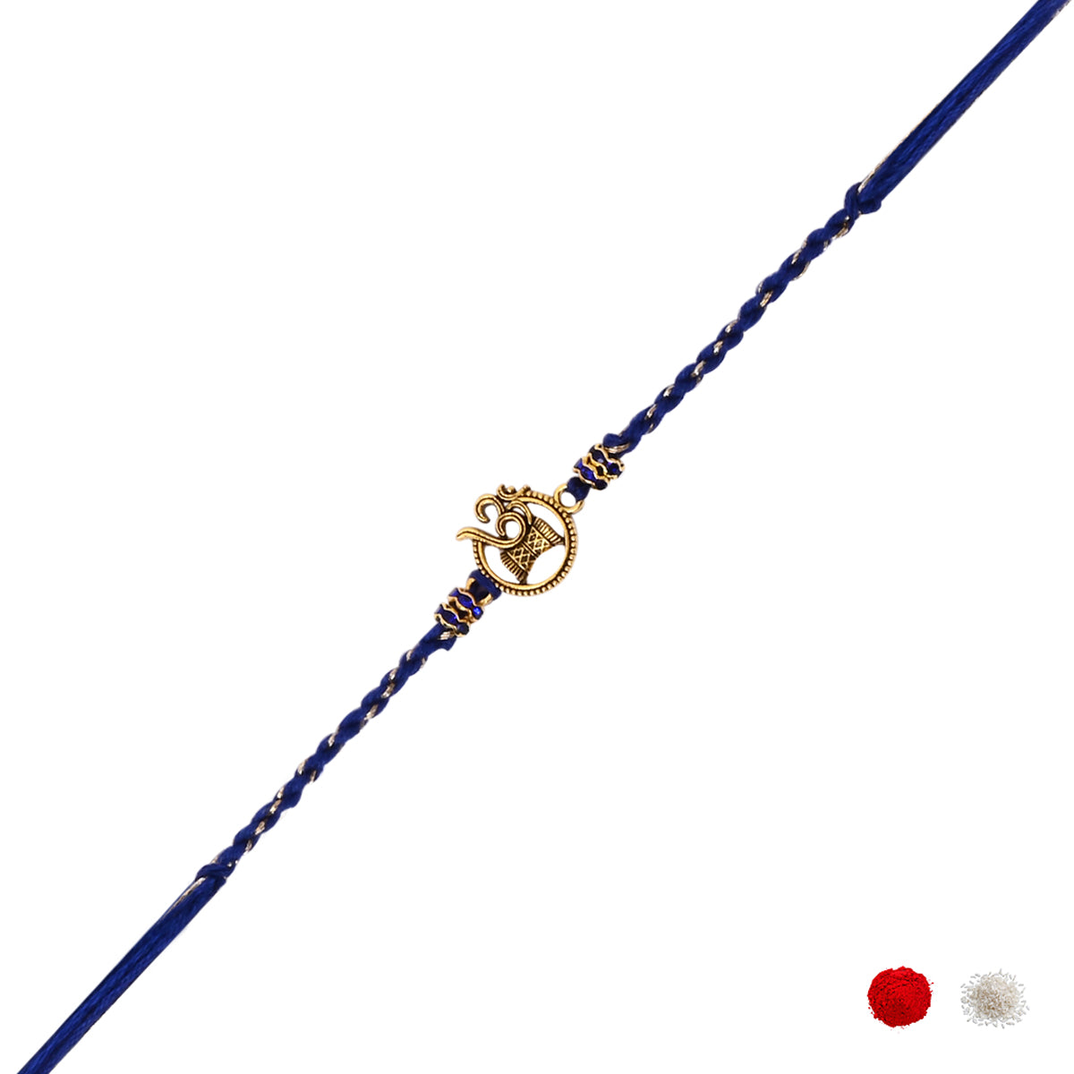 Om Damru Thread Rakhi with Roli Chawal and Raksha Bandhan Card