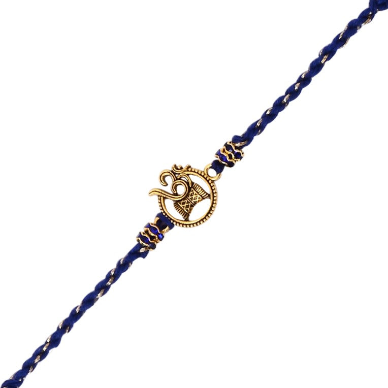 Om Damru Thread Rakhi with Roli Chawal and Raksha Bandhan Card