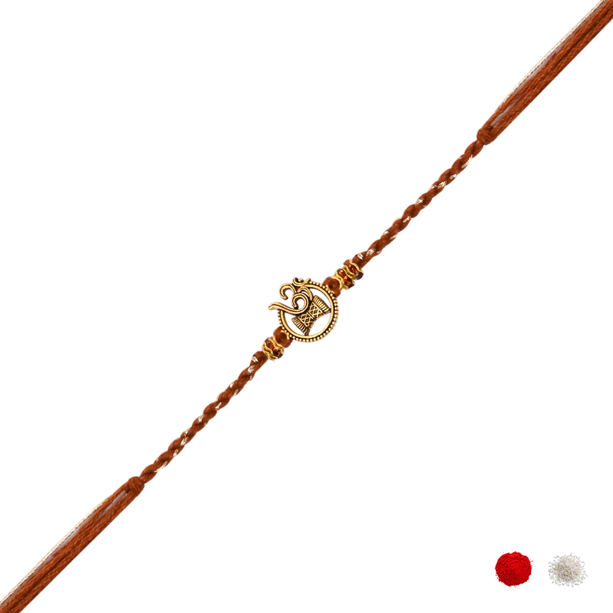 Om Pearl Damru Rakhi for Brother with Roli Chawal and Raksha Bandhan Card