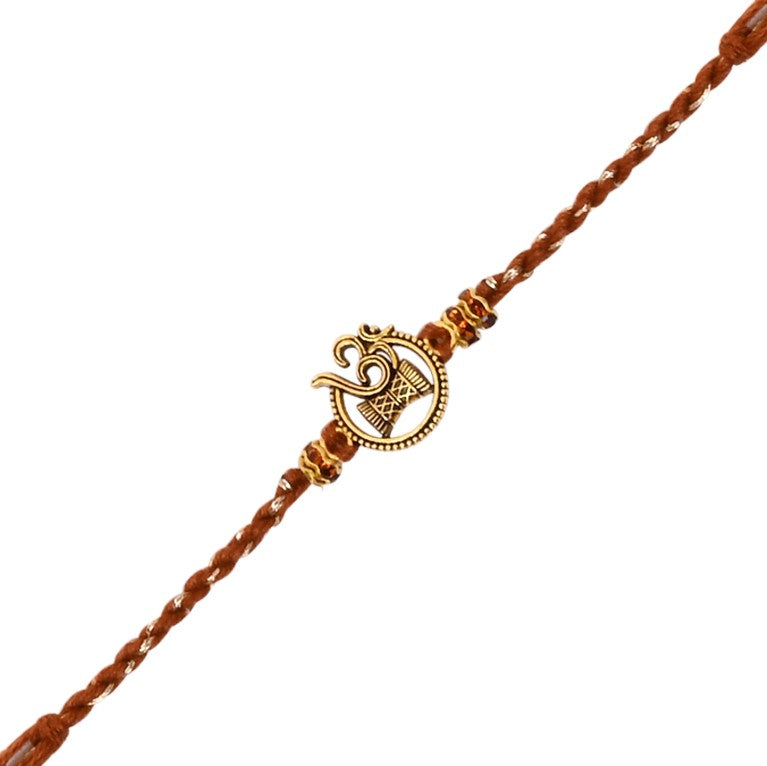 Om Pearl Damru Rakhi for Brother with Roli Chawal and Raksha Bandhan Card