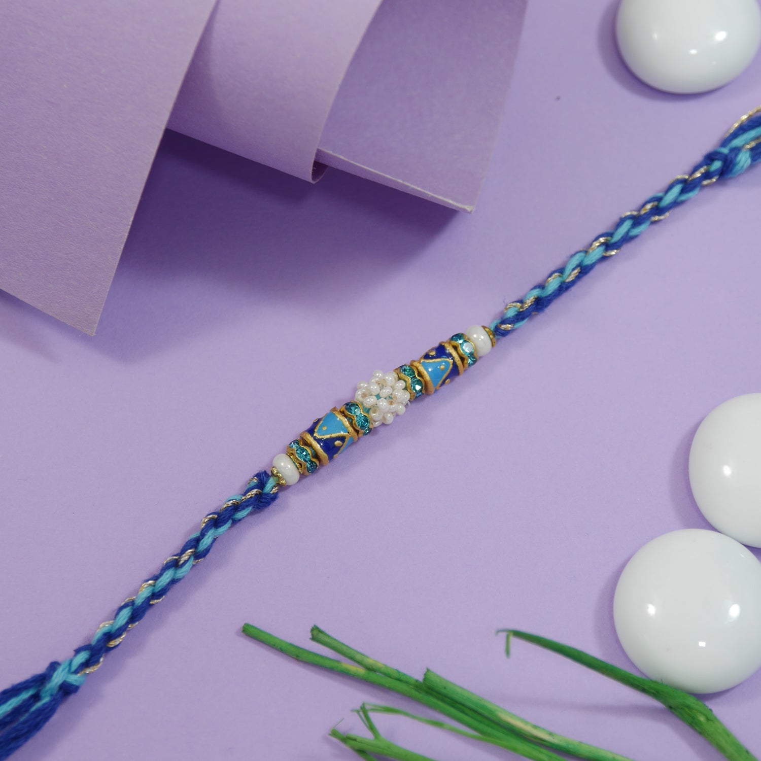 Enamel Beaded Rakhi Combo For Bhai - Pack of 2 with roli chawal and card