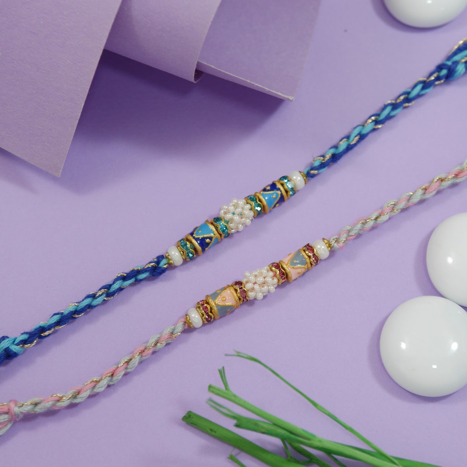 Enamel Beaded Rakhi Combo For Bhai with multicolour thread