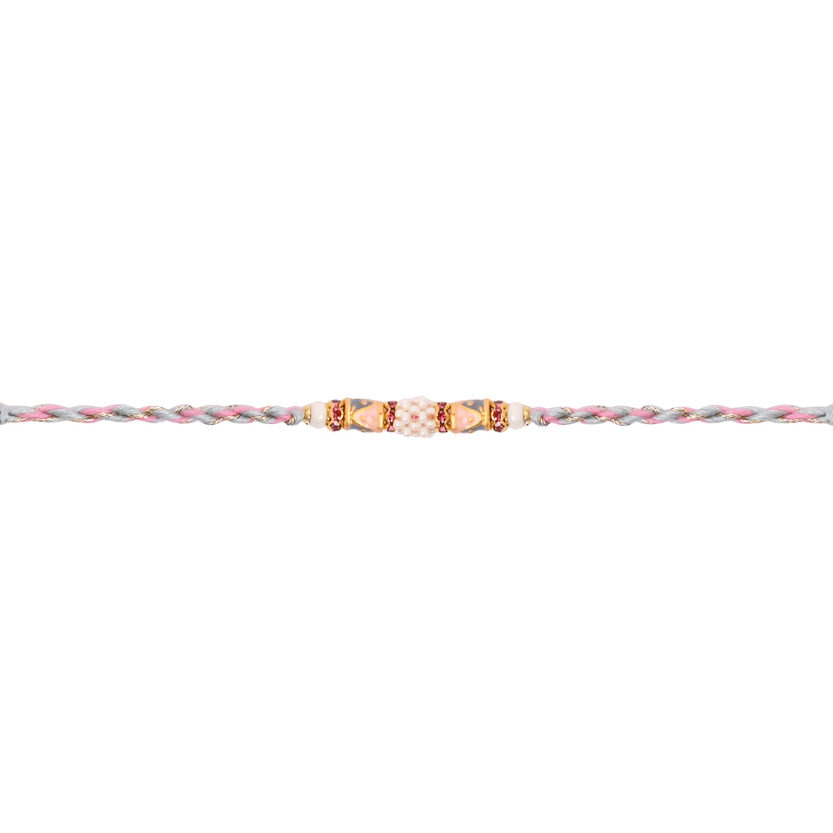 Pearl Beaded Pink Rakhi With Roli Chawal & Rakshabandhan Card