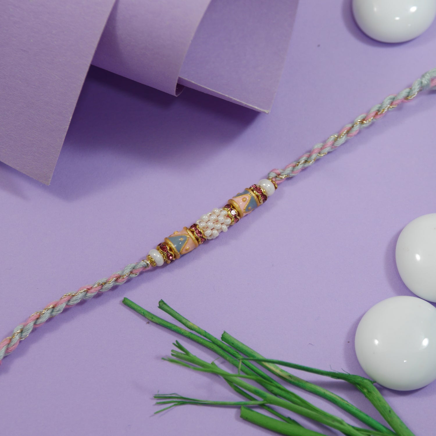Enamel Beaded Rakhi Combo For Bhai - Pack of 2 with roli chawal and card