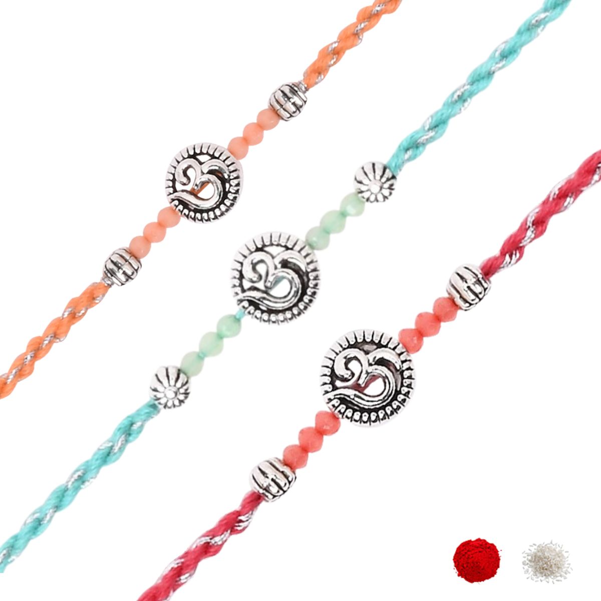 Silver OM Rakhis for Bhai - Pack Of 3