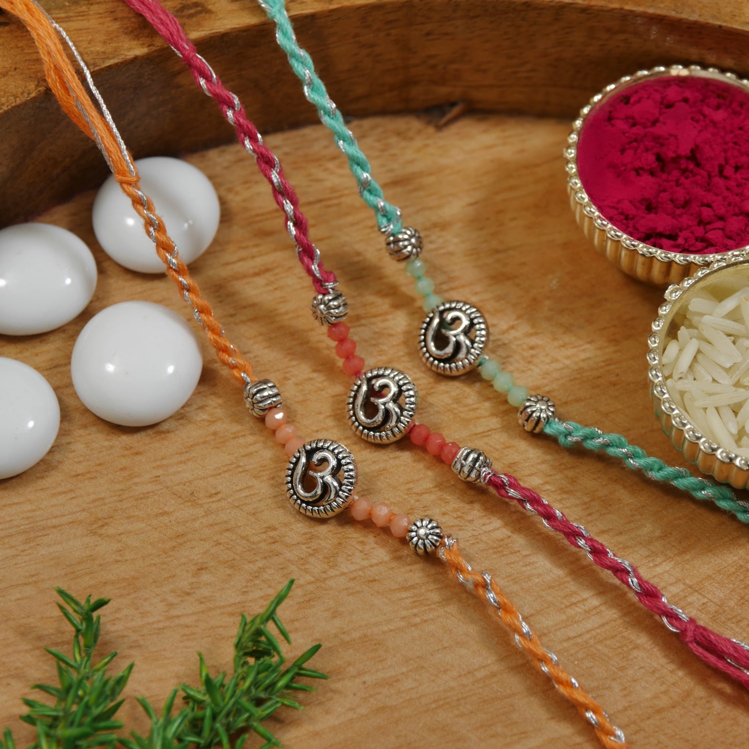 Silver OM Rakhis for Bhai - Pack Of 3