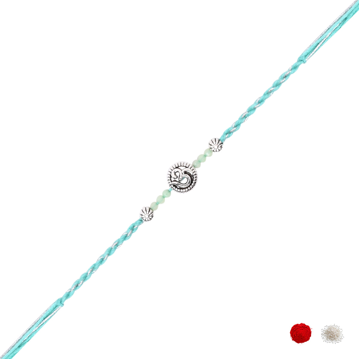 Elegant Om Rakhi with Mint Green Beads