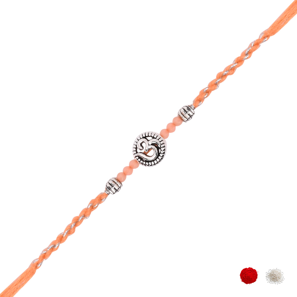 Elegant Om Rakhi with Orange Green Beads