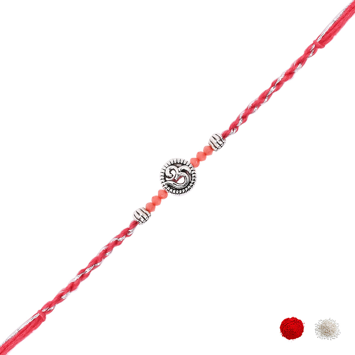 Elegant Om Rakhi with Pink Green Beads
