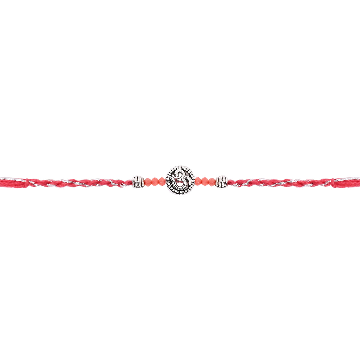 Elegant Om Rakhi with Pink Green Beads