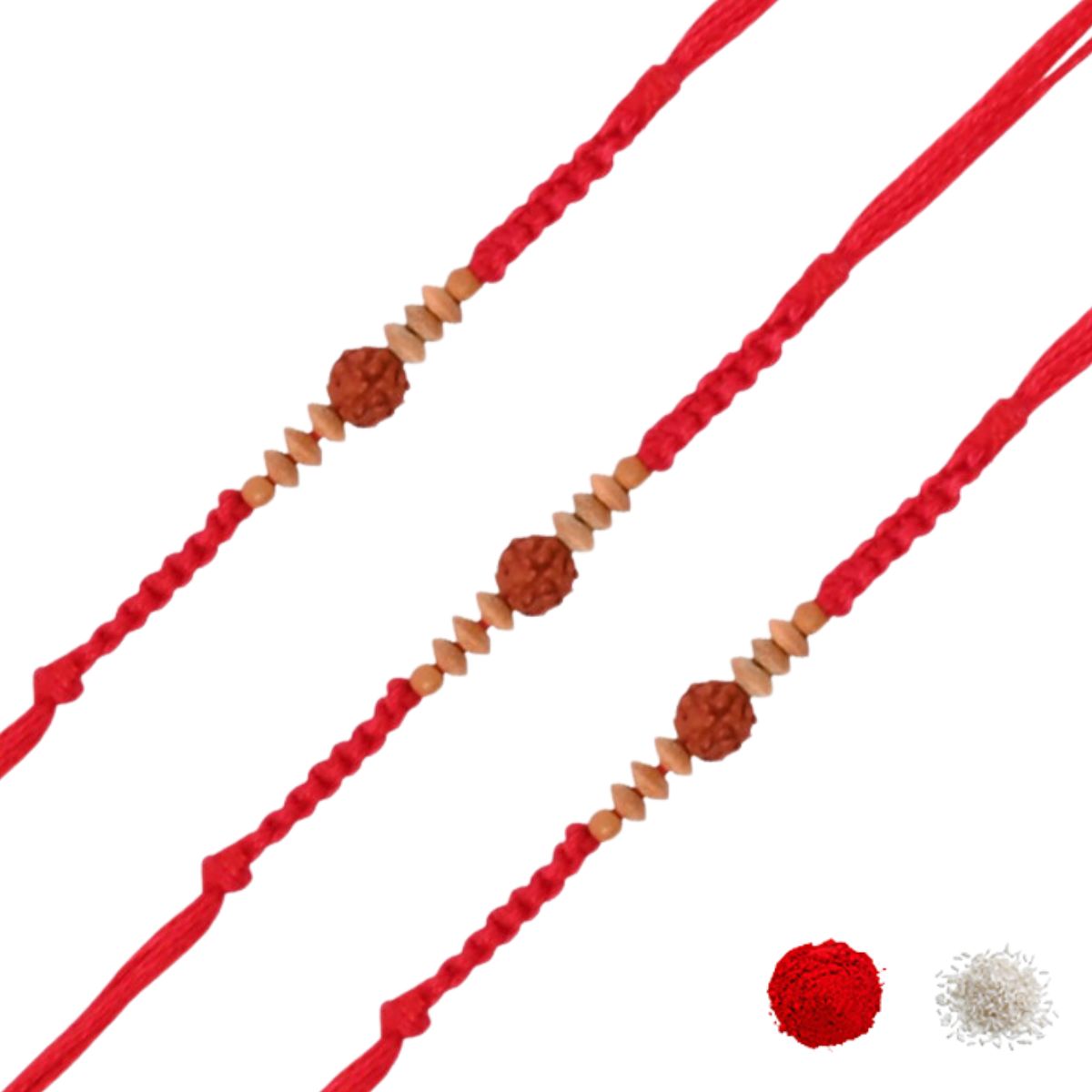 Rudraksh Pearl BEaded with Roli Chawal & Rakshabandhan Card (Pack of 3)
