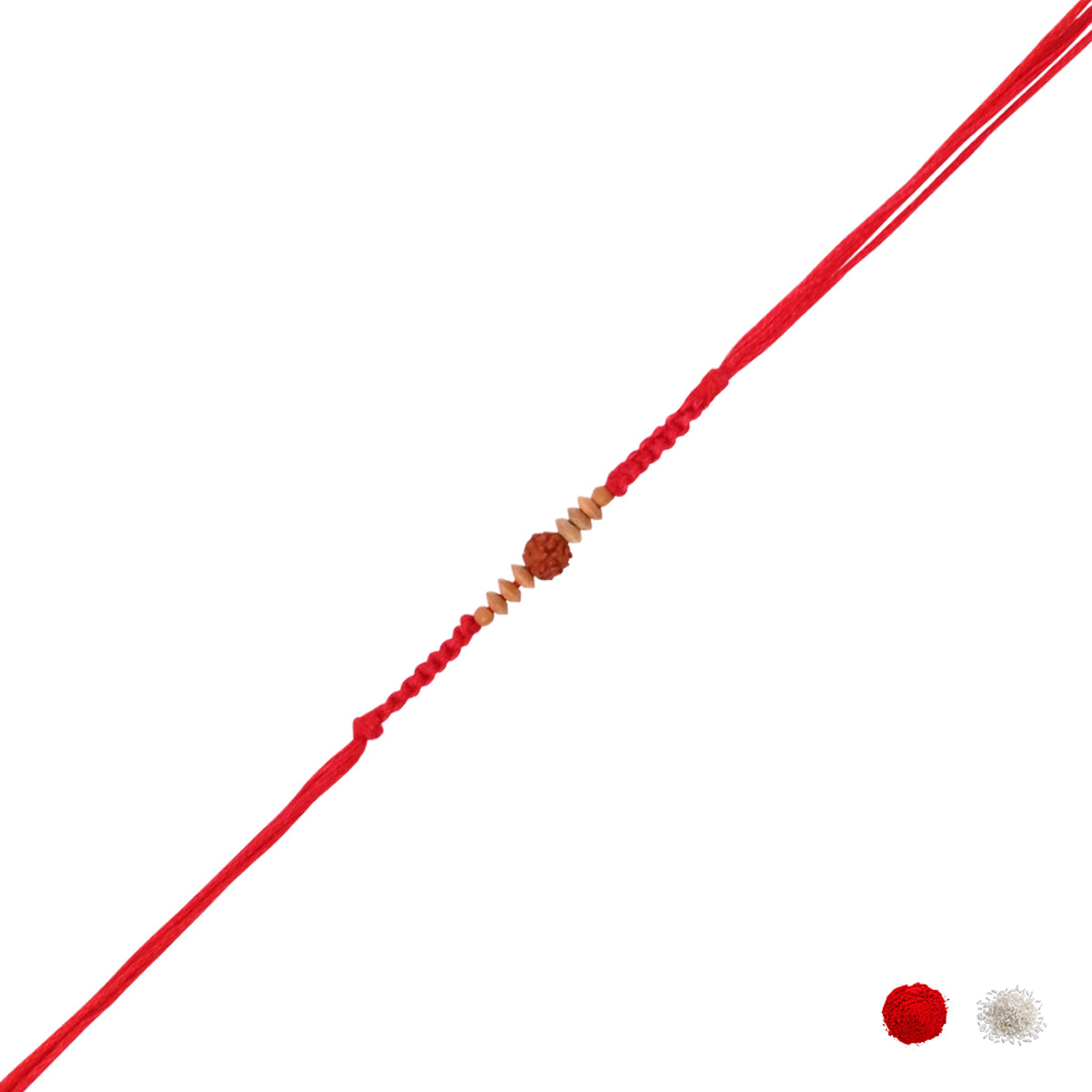 Rudraksha Wooden Bead Thread Rakhi with Roli Chawal and Raksha Bandhan Card
