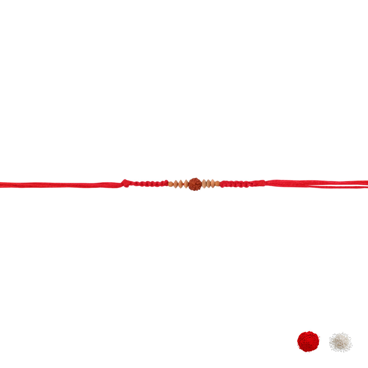 Rudraksha Wooden Bead Thread Rakhi with Roli Chawal and Raksha Bandhan Card