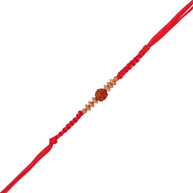 Rudraksha Wooden Bead Thread Rakhi with Roli Chawal and Raksha Bandhan Card