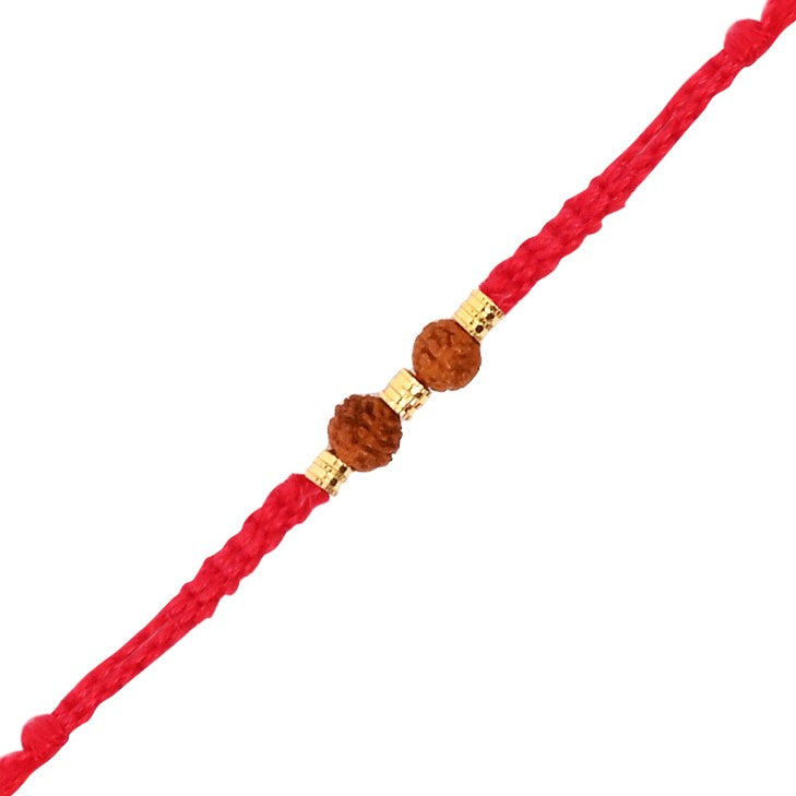 Double Rudraksha Bead Rakhi with Roli Chawal and Raksha Bandhan Card