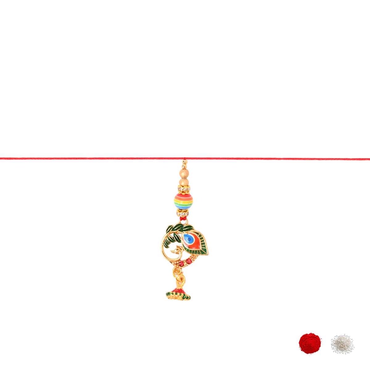 Peacock Feather Bhaiya Bhabhi Rakhi with Roli Chawal & Rakshabandhan Card