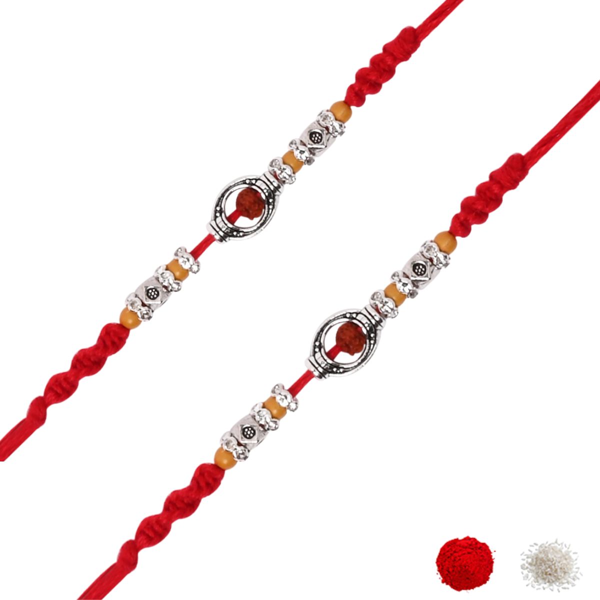 Rudraksh Rakhi Set with Roli Chawal & Rakshabandhan Card (Pack of 2)