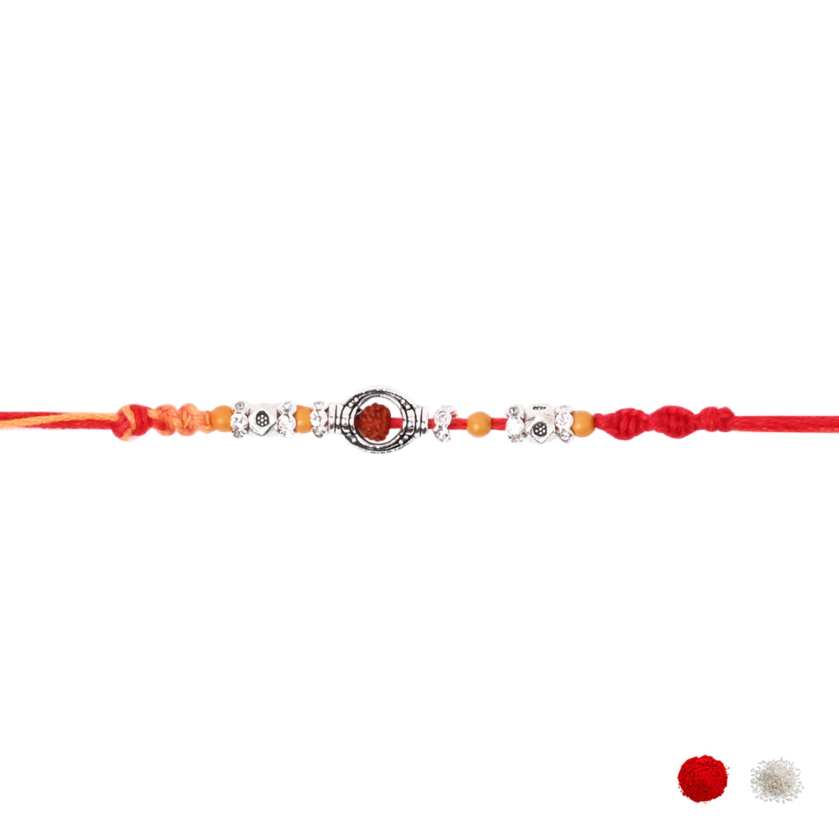 Brown & Yellow Rudraksh Rakhi Combo for Bhai - Pack of 2 with roli chawal and card