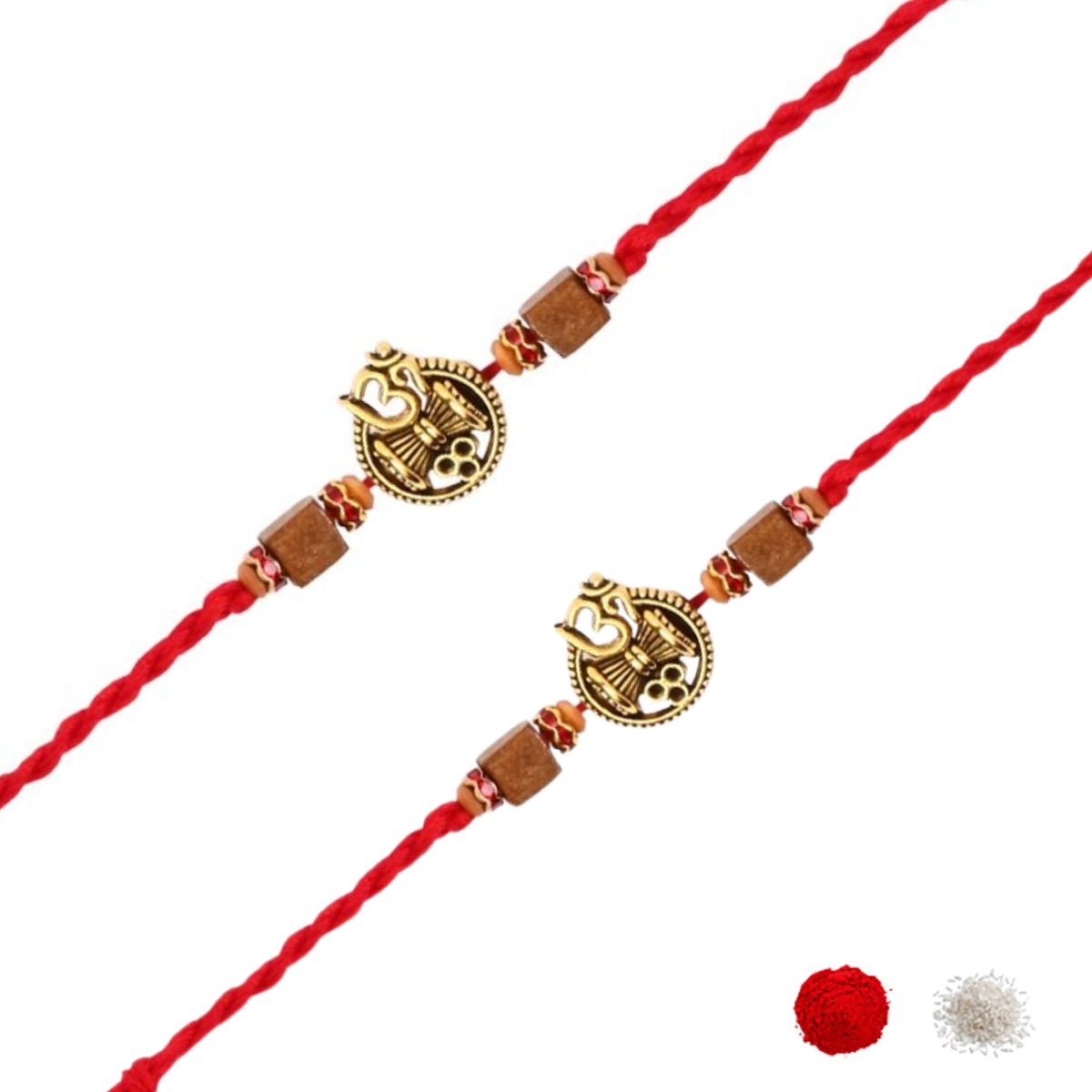 Om with Damru Rakhi Combo for Bhai - Pack of 2 with Roli Chawal