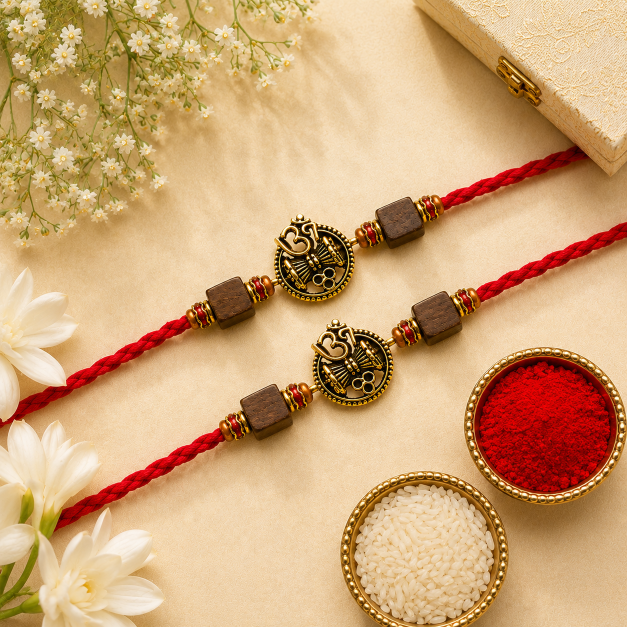 Om with Damru Rakhi Combo for Bhai - Pack of 2 with Roli Chawal