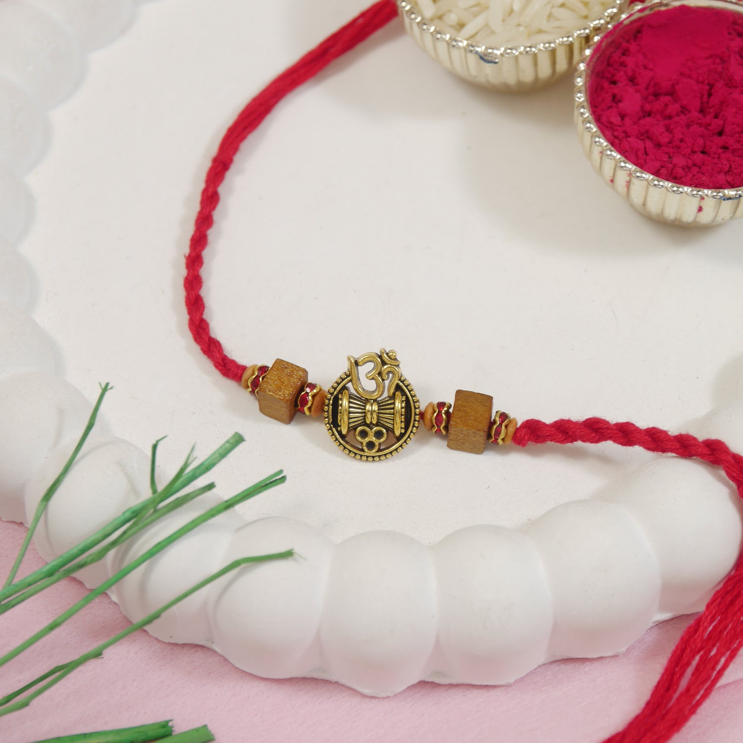 Om with Damru Rakhi Combo for Bhai - Pack of 2 with Roli Chawal
