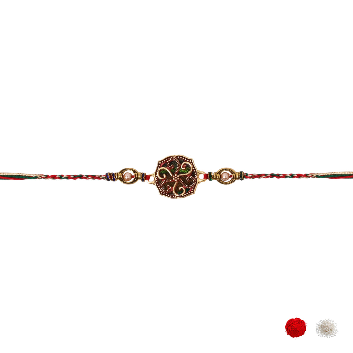 Peacock Feather Bhaiya Bhabhi Rakhi with Roli Chawal & Rakshabandhan Card