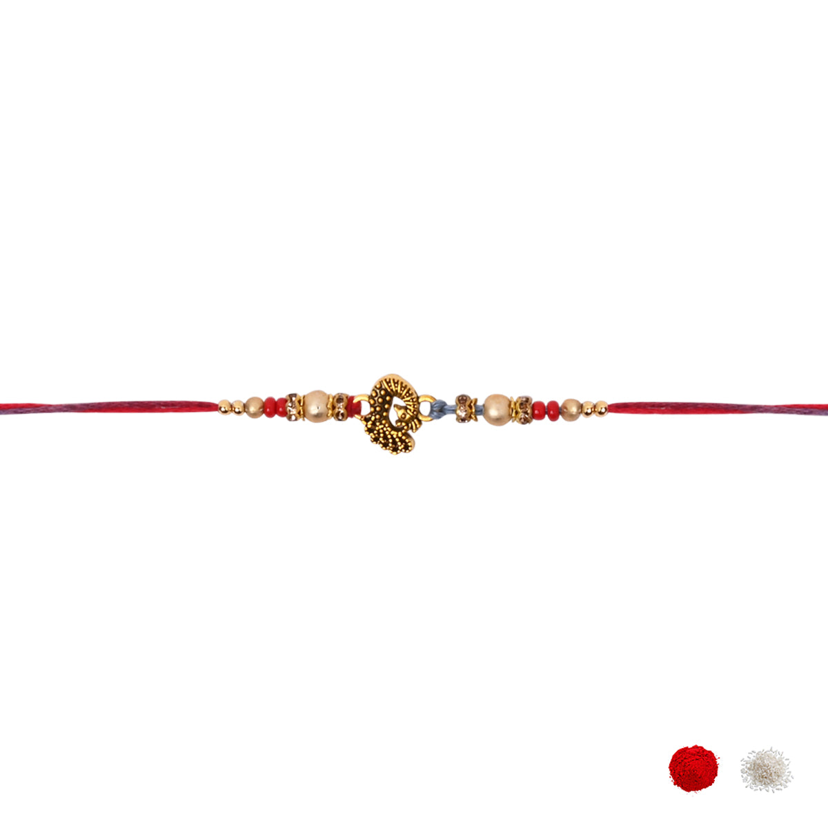 Peacock Shaped Bhaiya Bhabhi Rakhi with Roli Chawal & Rakshabandhan Card