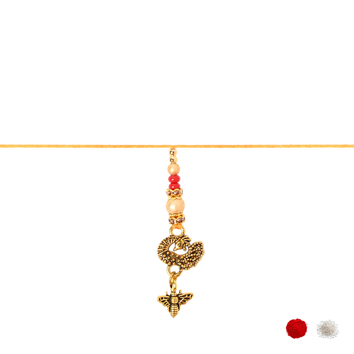 Peacock Shaped Bhaiya Bhabhi Rakhi with Roli Chawal & Rakshabandhan Card