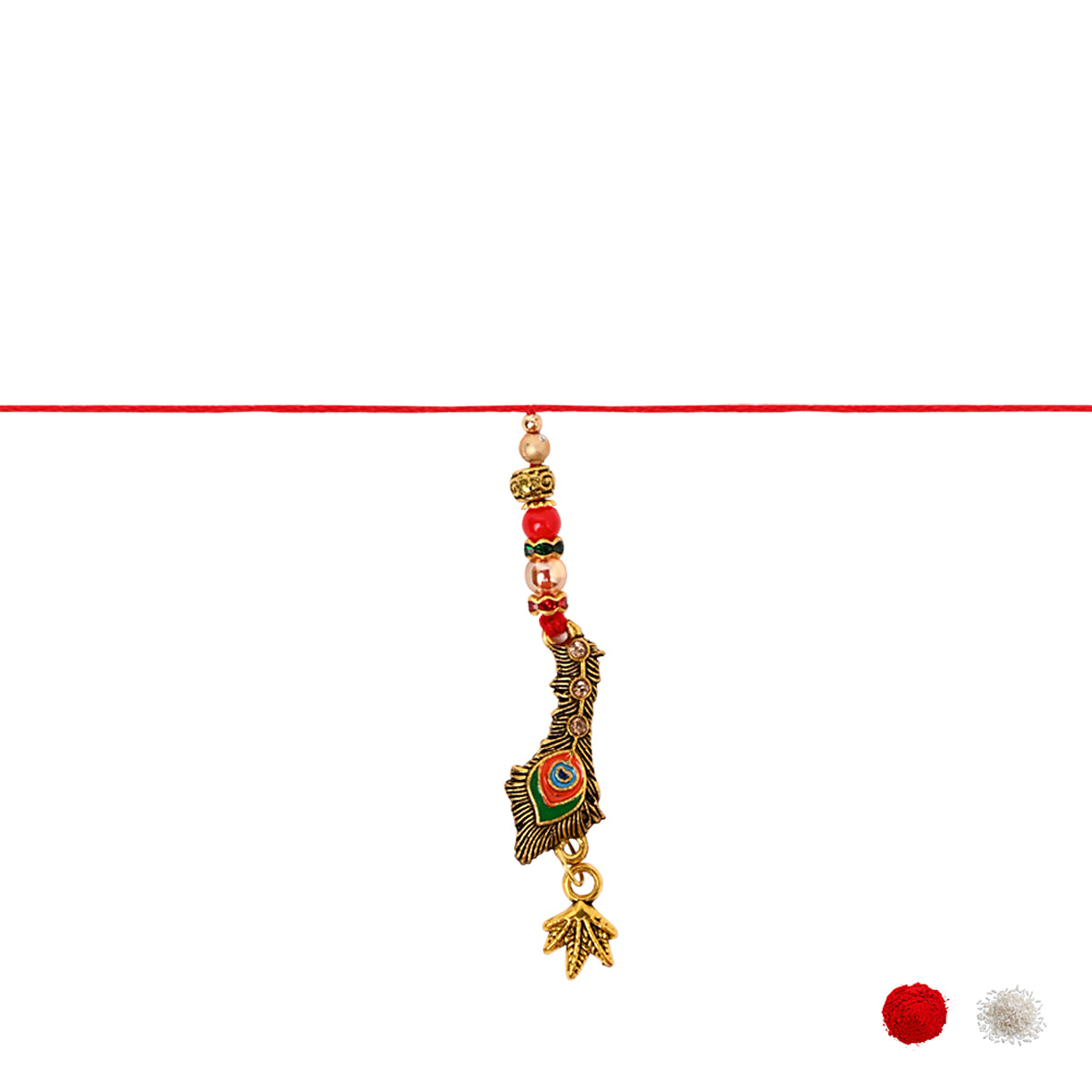 Peacock Shaped Bhaiya Bhabhi Rakhi with Roli Chawal & Rakshabandhan Card