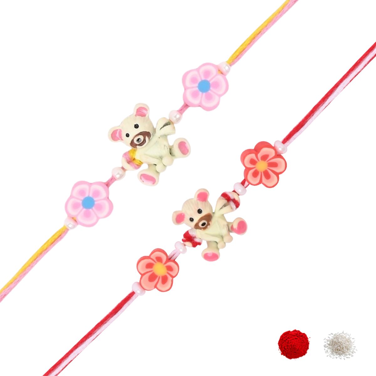 Cute Cartoon Rakhis for Kids with Roli Chawal & Rakshabhandan Card (Pack of 2)
