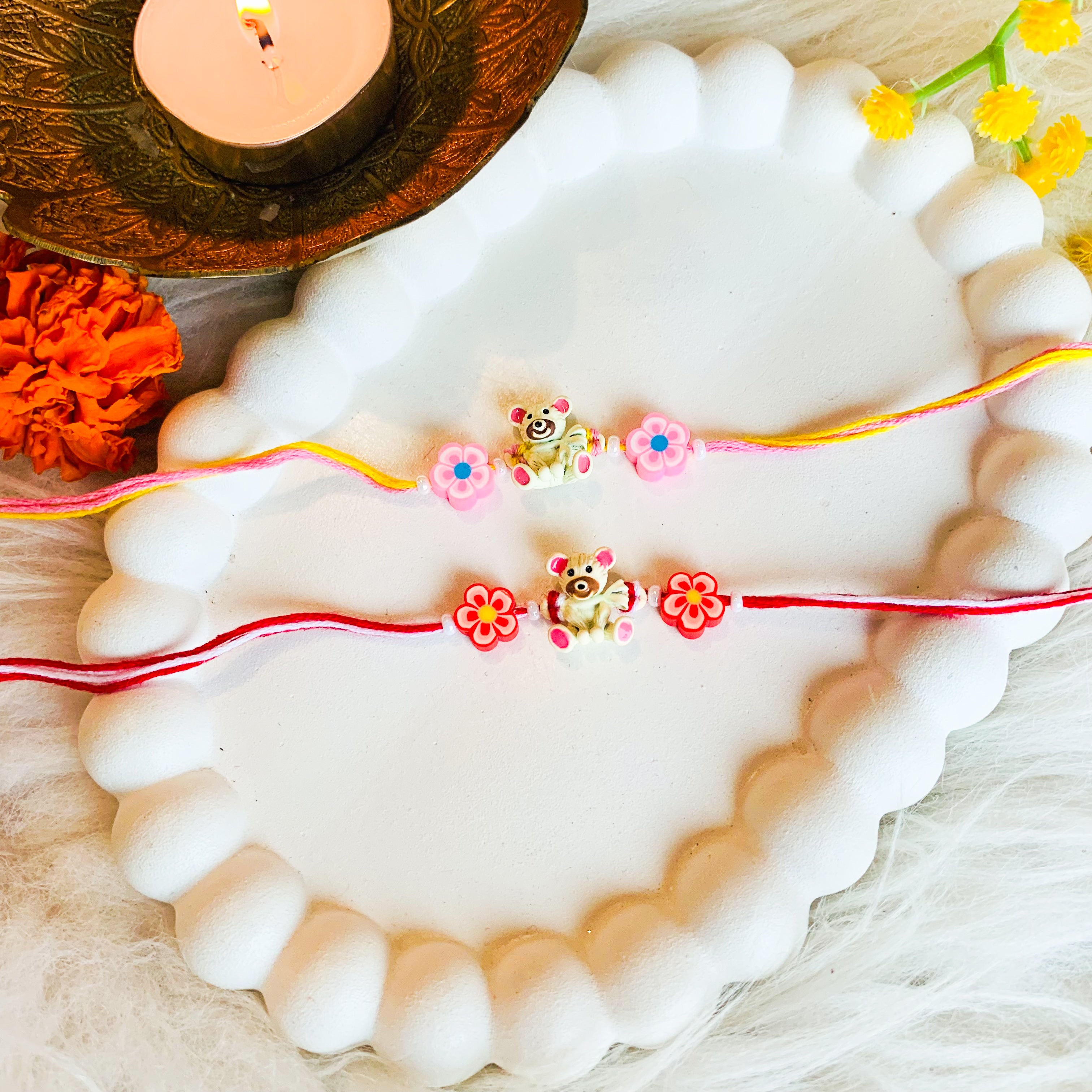 Cute Cartoon Rakhis for Kids with Roli Chawal & Rakshabhandan Card (Pack of 2)