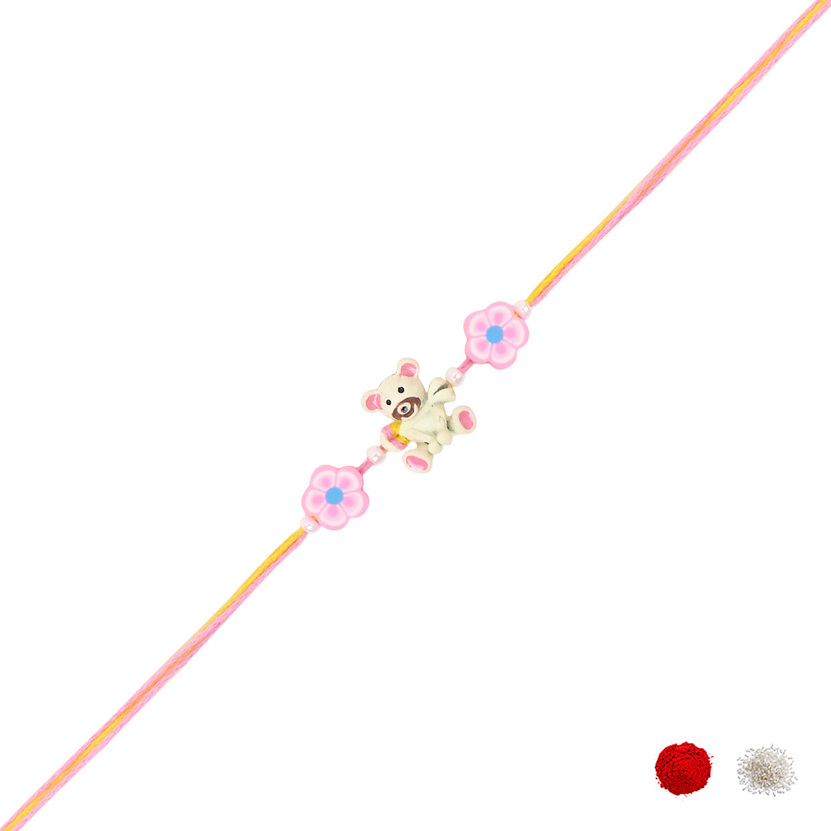 Cute Teddy Bear Rakhi With Roli Chawal & Rakshabandhan Card
