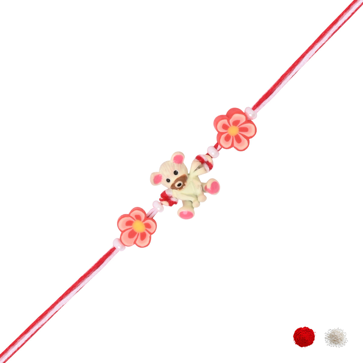 Cute Teddy Bear Rakhi With Roli Chawal & Rakshabandhan Card