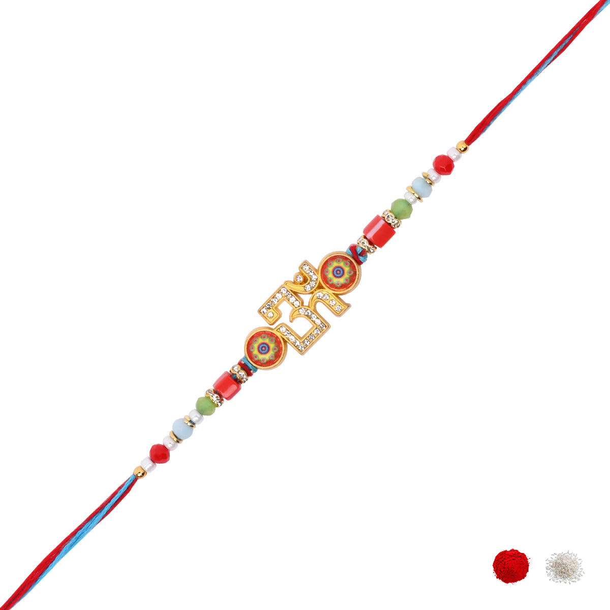 Om Pink Rakhi with Roli Chawal & Rakshabhandan Card
