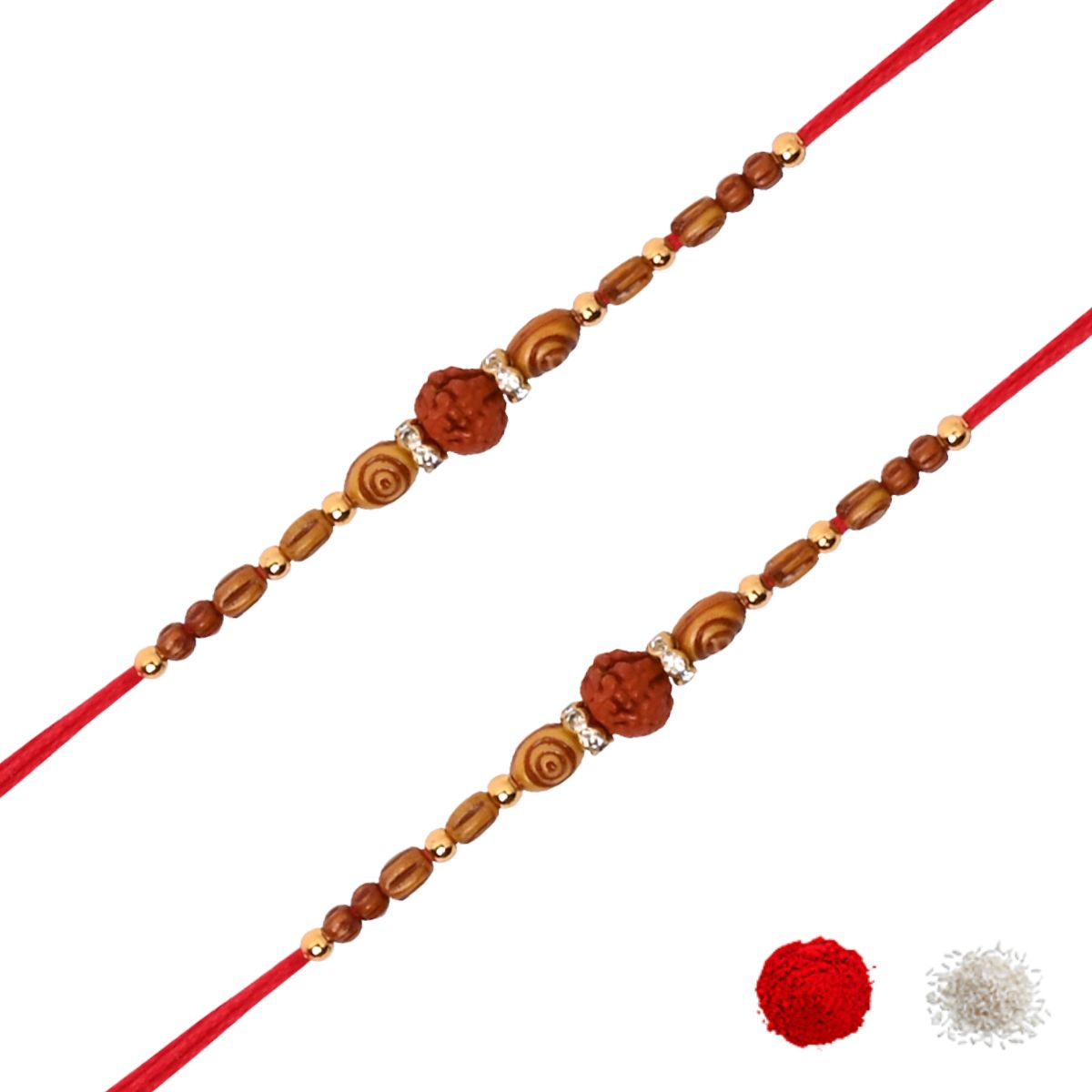 Rudraksh Rakhi Combo For Bhai - Pack of 2 with Roli Chawal & Card