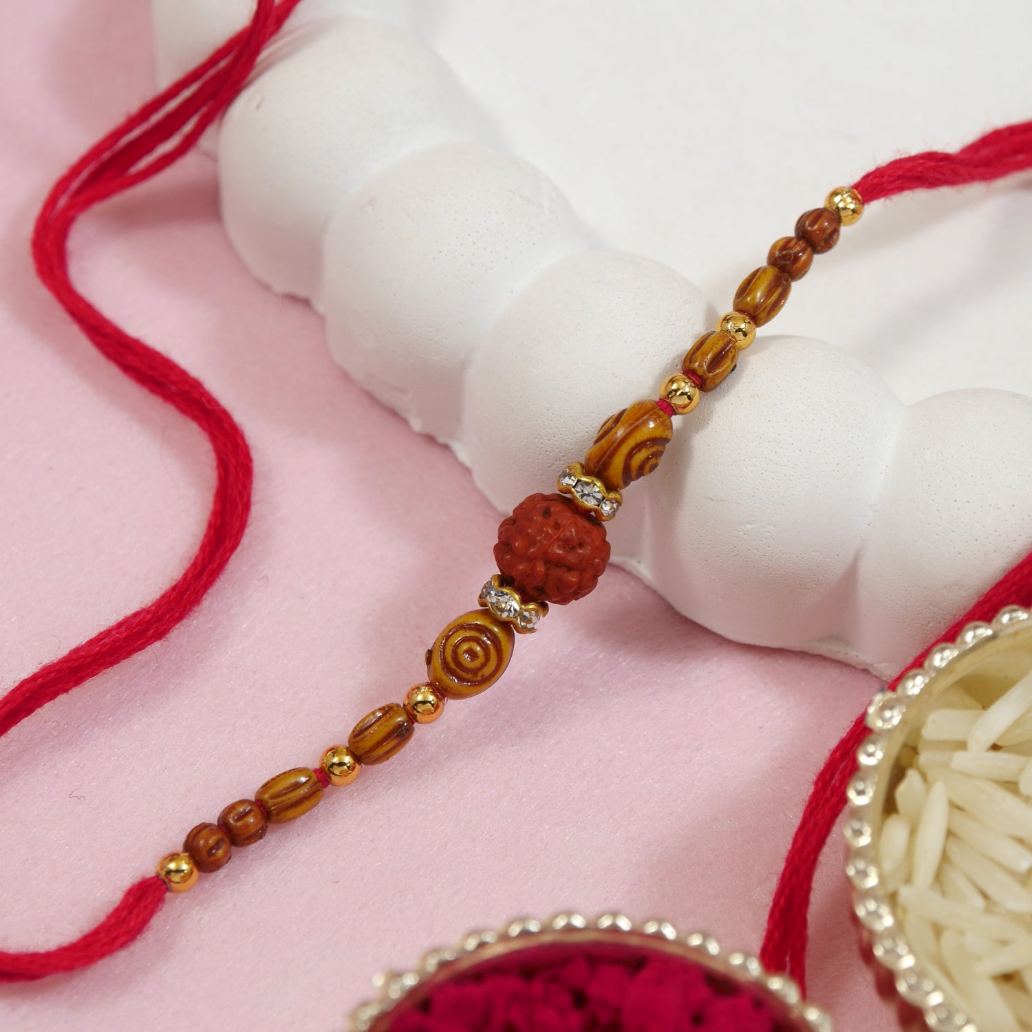 Rudraksha Beaded Rakhi with Roli Chawal & Raksha Bandhan Card