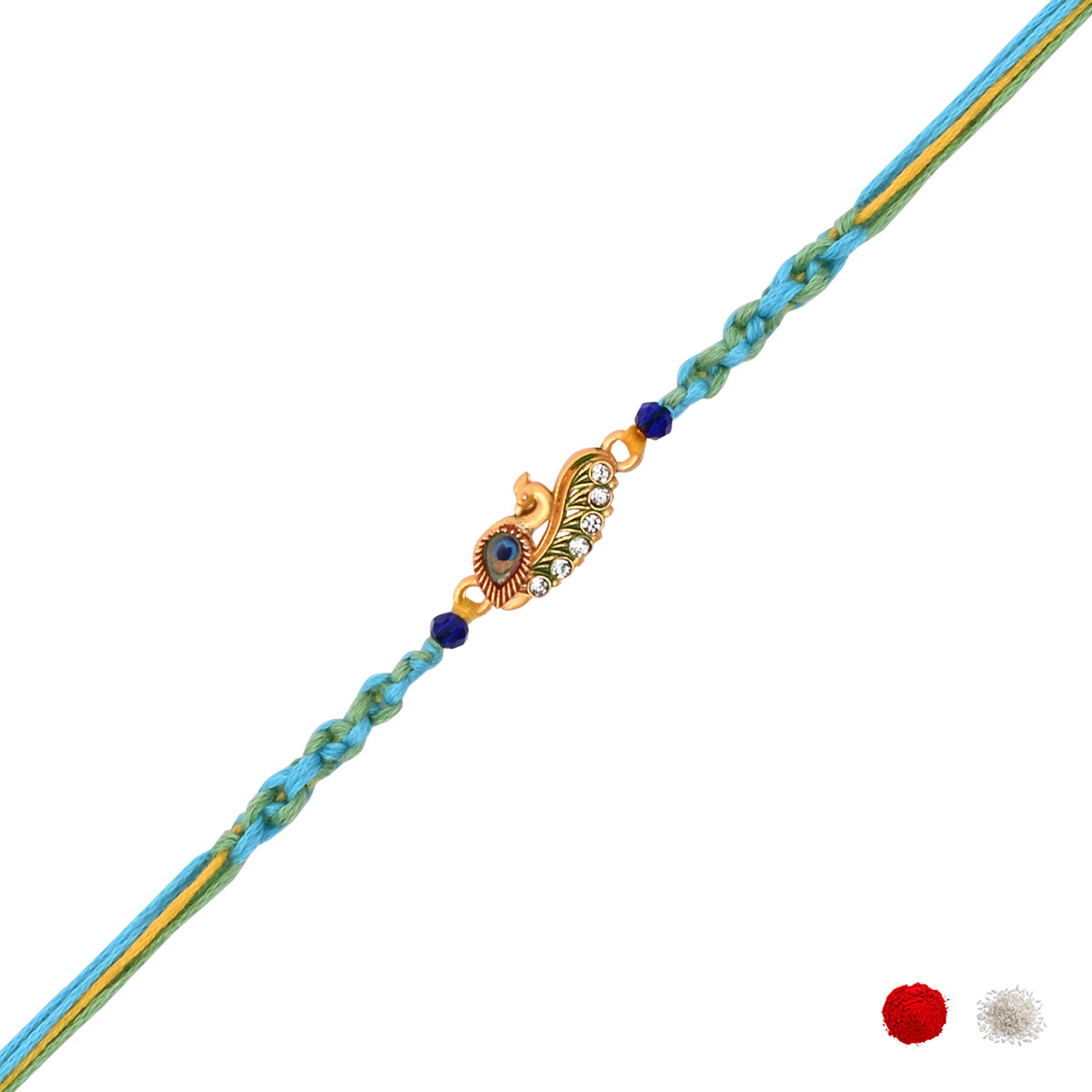 Graceful Peacock Rakhi Traditional Detailing with Roli Chawal & Rakshabhandan Card