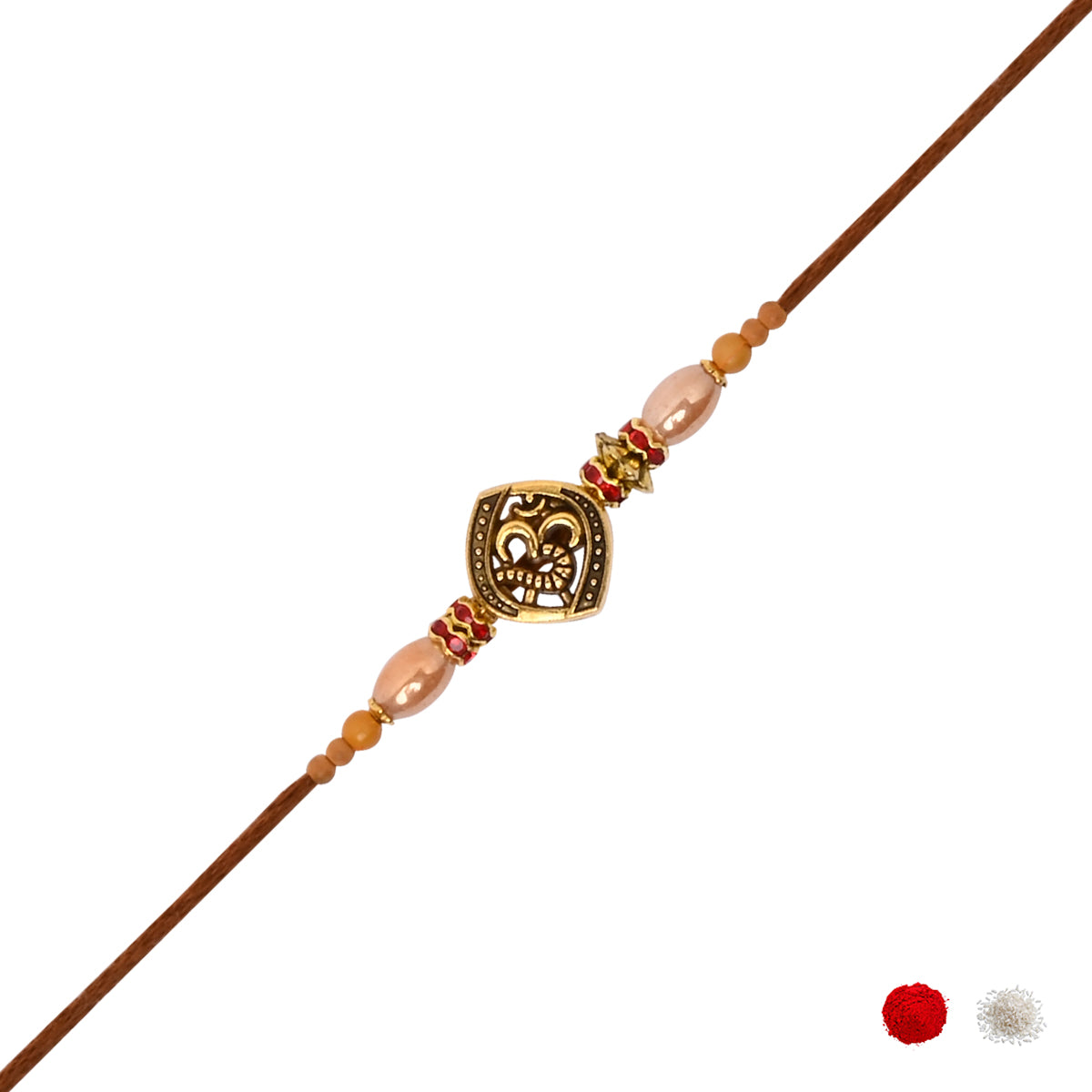 Antique Beaded OM Rakhi Combo for Bhai - Pack of 2 with Roli Chawal