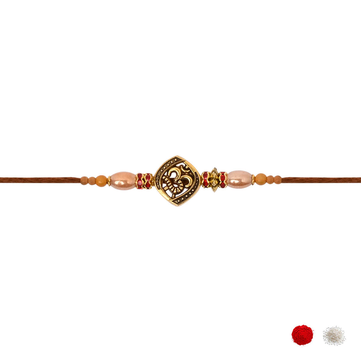 Antique Beaded OM Rakhi Combo for Bhai - Pack of 2 with Roli Chawal