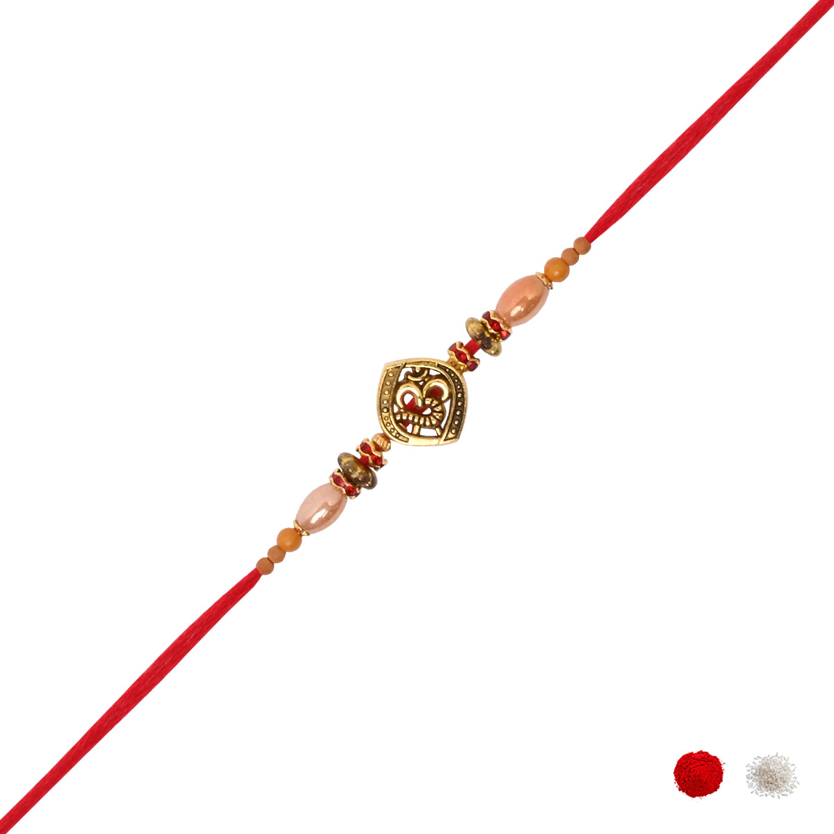 Antique Beaded OM Rakhi Combo for Bhai - Pack of 2 with Roli Chawal