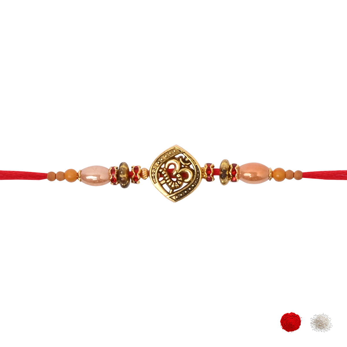 Antique Beaded OM Rakhi Combo for Bhai - Pack of 2 with Roli Chawal